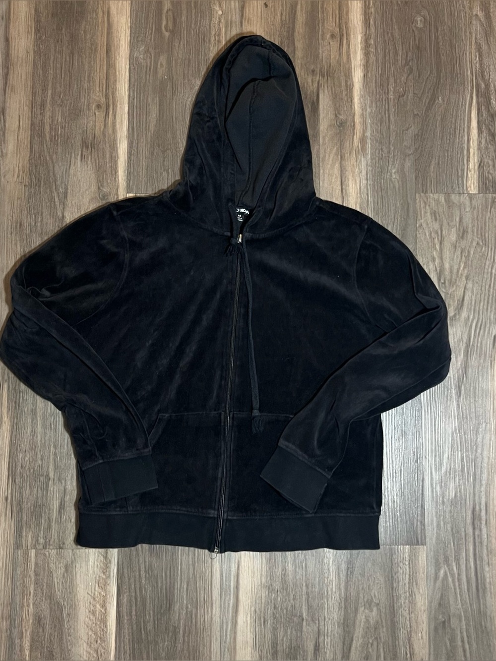 Fashion Nova Womens Size M Black Velour Velvet Full Zip Hooded Jacket